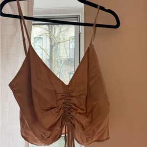 Reformation Light Brown Ruched Spaghetti Strap Top